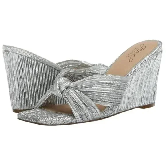 Jewel Badgley Mischka Women's Silver Metallic Hype Knot Wedge Heel Sandal Size 9 - Picture 9 of 9